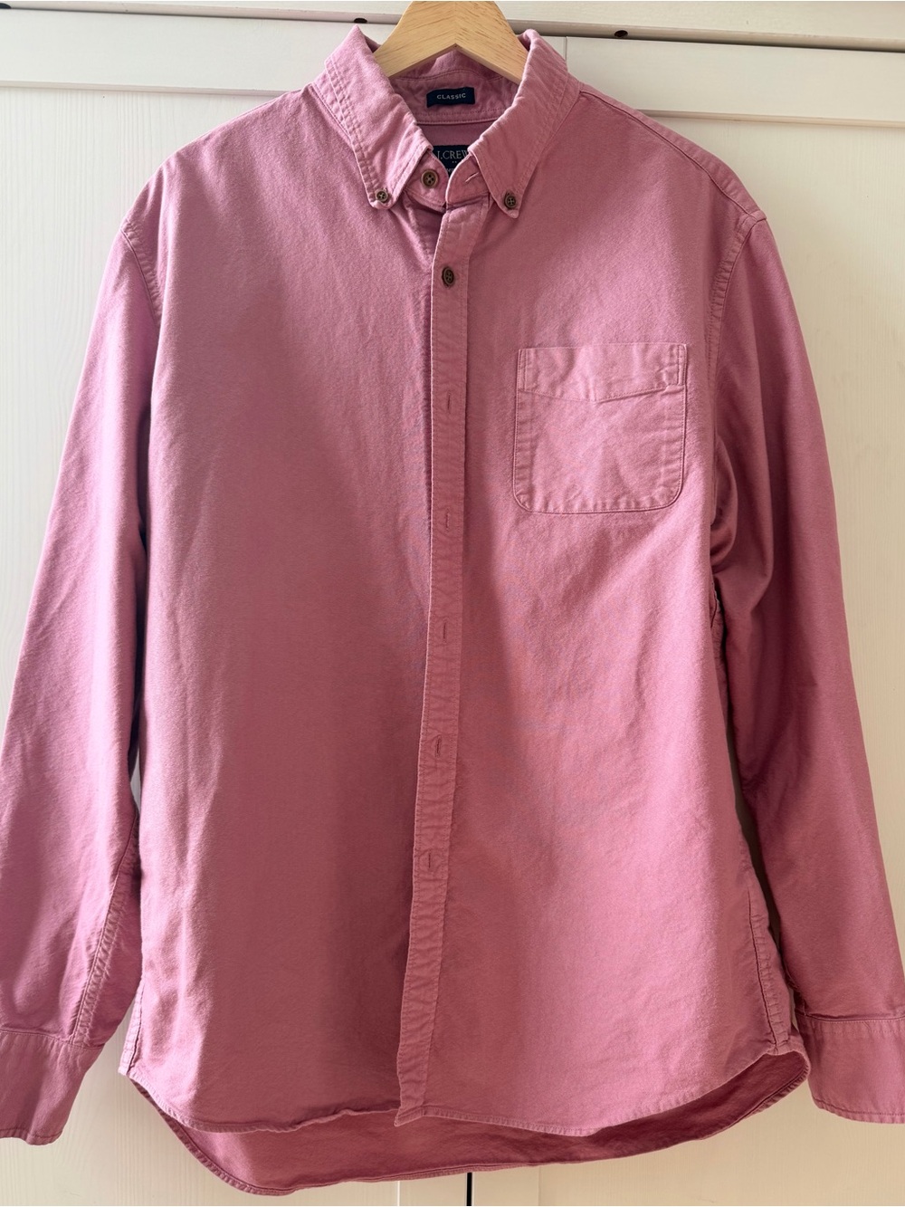 J.CREW Men's Classic Fit Garment Dye Pink Cotton Button-Down Shirt L